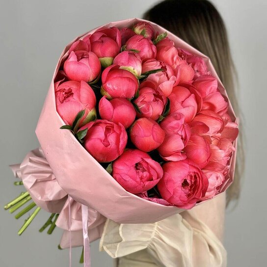 Монобукет №263 Пионы Coral Charm 25