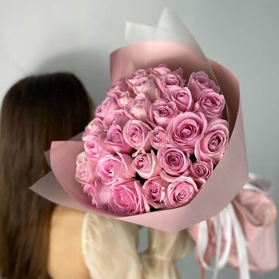 Монобукет №245 из 29 розовых роз Фото 4