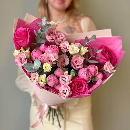 Авторский букет №268 Малиновый букет: Эустома | Пионовидная Роза | Ароматная Роза Фото 3