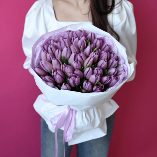 Монобукет №182 из 51 лилового тюльпана Фото 2