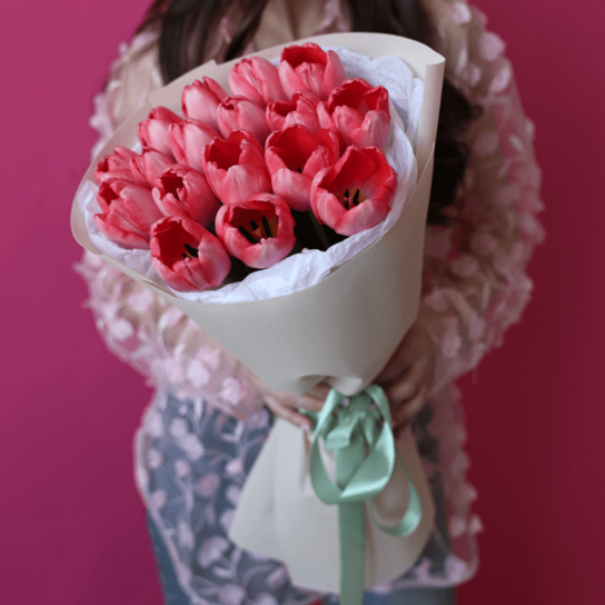 Монобукет №202 из 17 розовых тюльпанов Фото 3