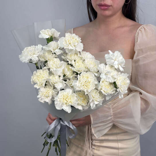 Монобукет №126, 45 белых диантусов