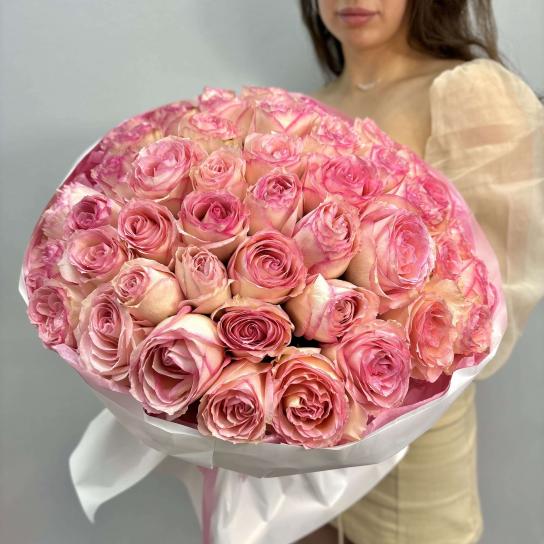 Монобукет №105, 51 Розовая роза 55см, Эквадор