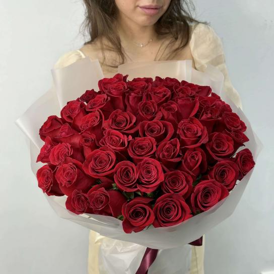 Монобукет №101, 51 красная роза 55см, Эквадор