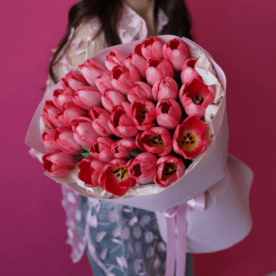Монобукет №204 из 35 розовых тюльпанов Фото 3