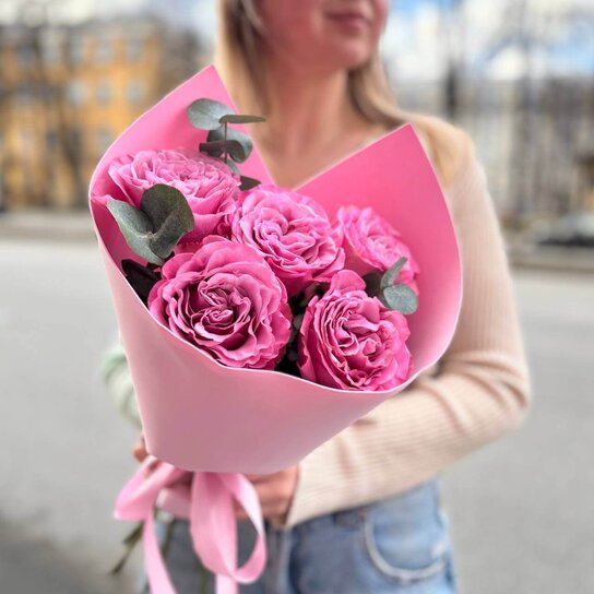 Монобукет №219 из розовых роз "Сердечки" Фото 4