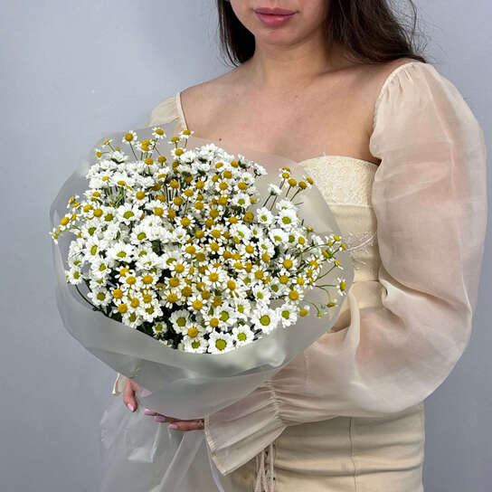 Авторский букет №120 с матрикариями и сантини