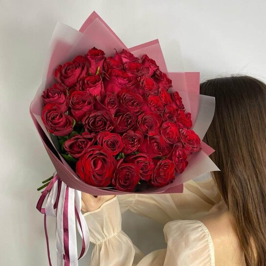 Монобукет №244 из 35 красных роз Фото 4