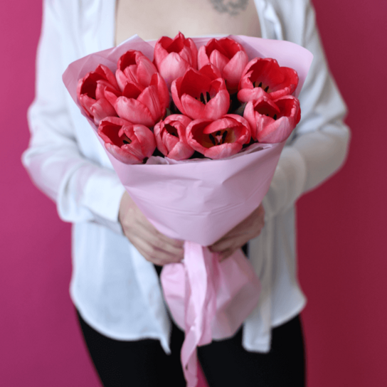 Монобукет №190 из 11 розовых тюльпанов Фото 2