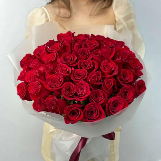 Монобукет №101, 51 красная роза 55см, Эквадор