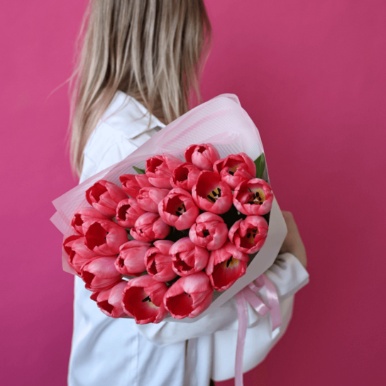 Монобукет №187 из 25 розовых тюльпанов Фото 5