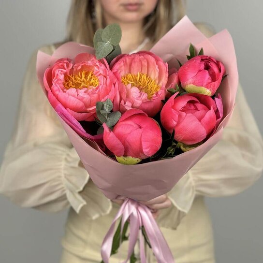 Монобукет №265 Пионы Coral Charm 5шт Фото 2