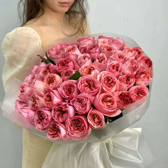 Монобукет №104, 51 пионовидная Роза Pink Expression 55см, Эквадор