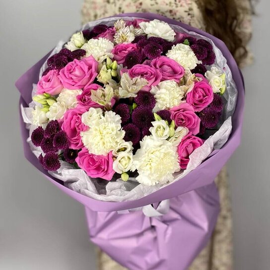 Авторский букет №293 "Черничка" из альстромерий, роз и ягодных сантини Фото 3