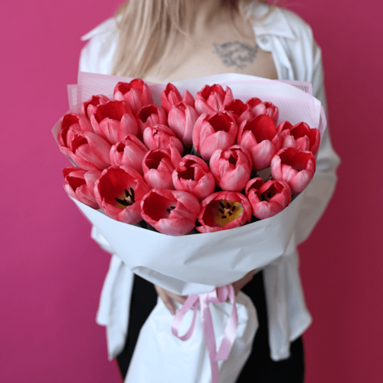 Монобукет №187 из 25 розовых тюльпанов Фото 4