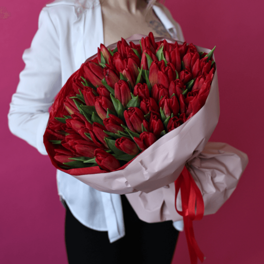 Монобукет №191 из 51 красного тюльпана Фото 4
