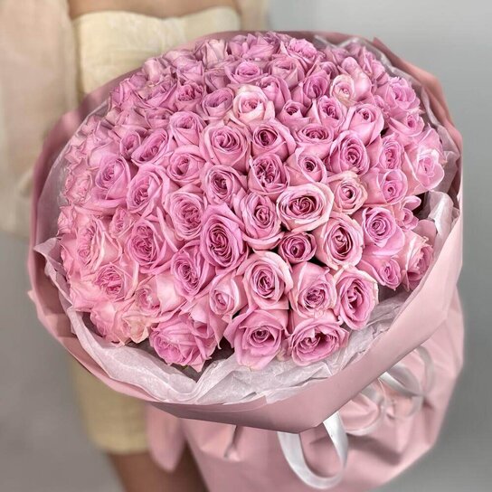 Монобукет №248 101 нежно-розовая Роза Фото 2