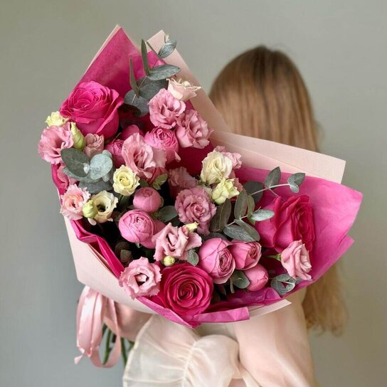 Авторский букет №268 Малиновый букет: Эустома | Пионовидная Роза | Ароматная Роза Фото 4