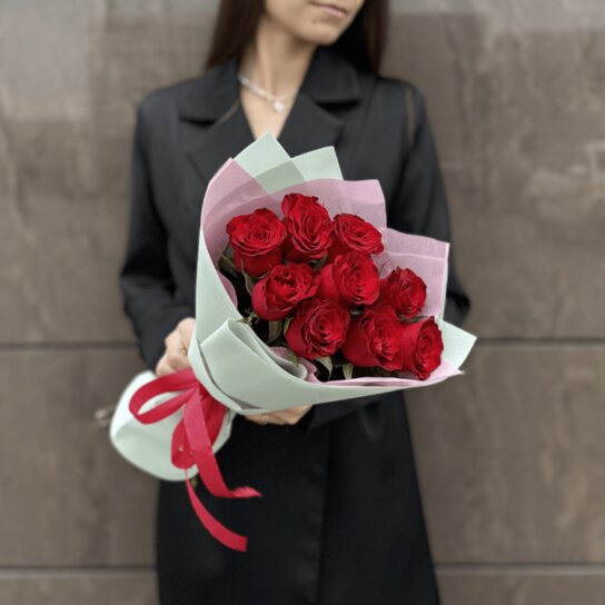 Монобукет №313 из 9 красных роз