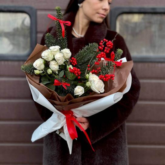 Авторский букет №175 Авторский букет "Леди" из розы и нобилиса Фото 2