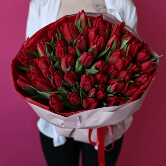 Монобукет №191 из 51 красного тюльпана Фото 2