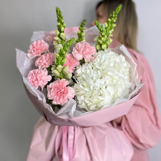 Авторский букет №302 Розовые диантусы и Антирринум Фото 2