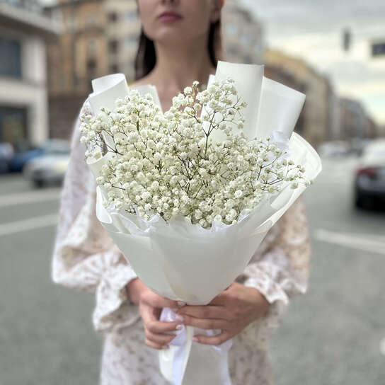 Монобукет №130, воздушная белая гипсофила, размер S