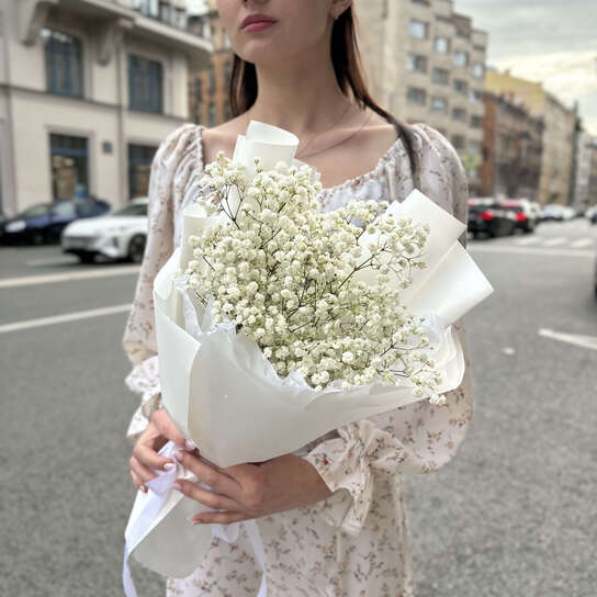 Монобукет №130, воздушная белая гипсофила, размер S