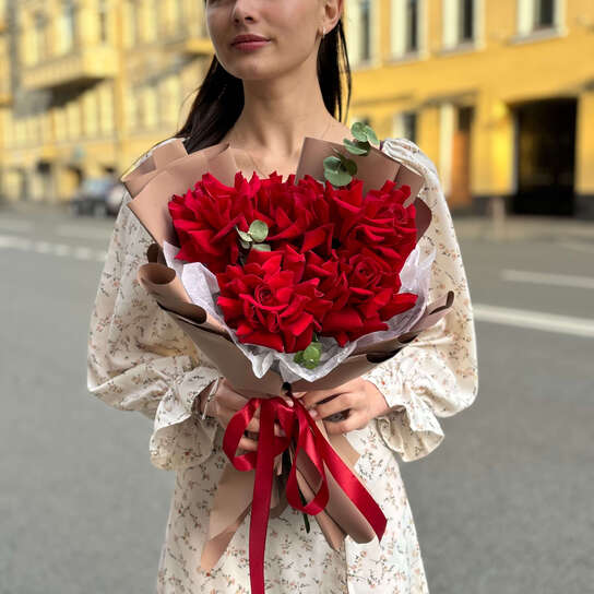 Монобукет №140, 5 французских красных роз