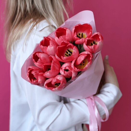 Монобукет №190 из 11 розовых тюльпанов