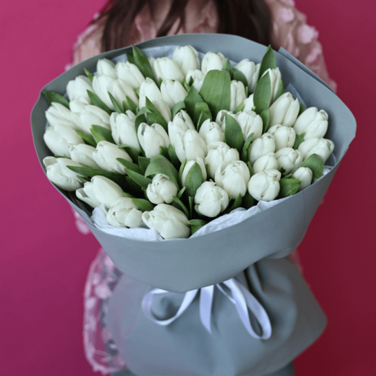 Монобукет №205 из 51 белоснежного тюльпана Фото 2