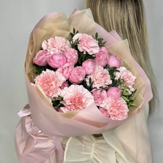 Авторский букет №270 Silva Pink Пиновидные Розы и Конфетные Диантусы Фото 3