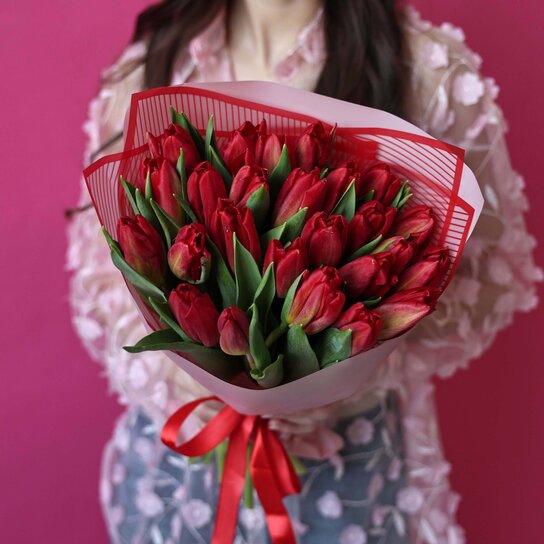 Монобукет №201 из 25 красных тюльпанов Фото 3
