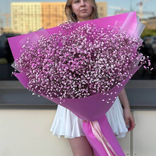 Монобукет №170 из 15 фиолетовых гипсофил Фото 2