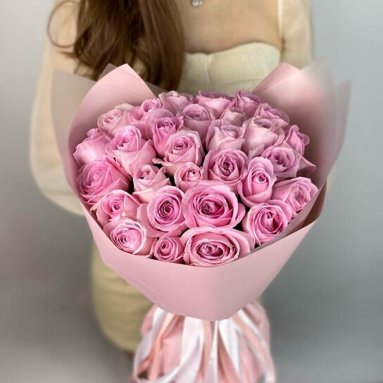 Монобукет №245 из 29 розовых роз Фото 3