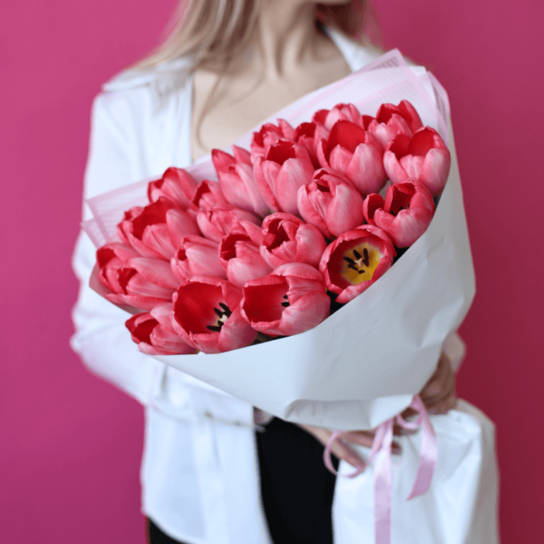 Монобукет №187 из 25 розовых тюльпанов Фото 2