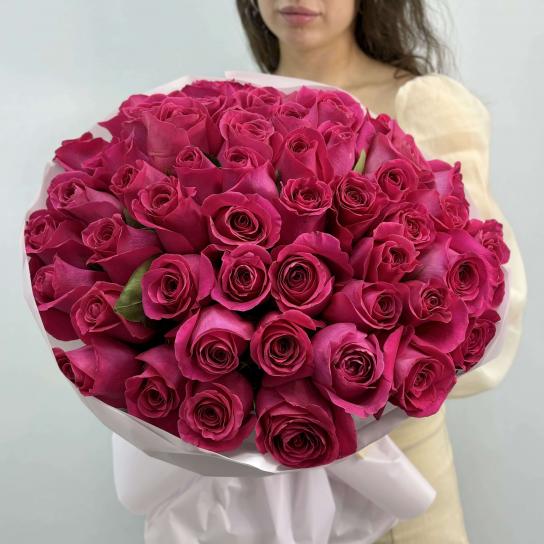 Монобукет №103, 51 малиновая Роза Pink Floyd 55см, Эквадор