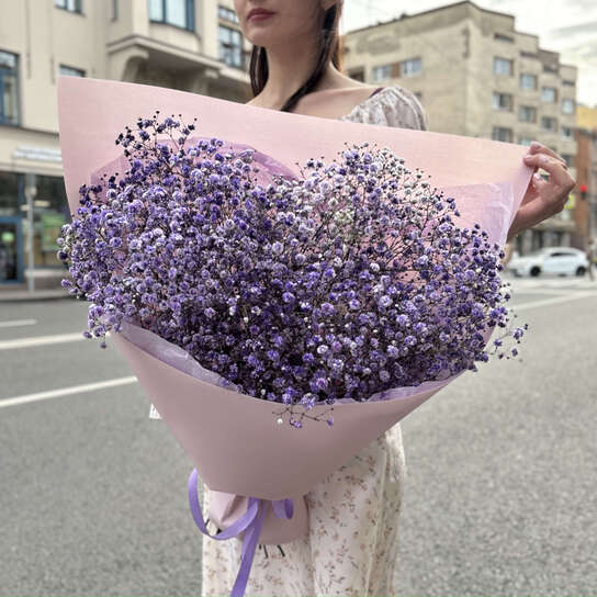 Монобукет №137, воздушная фиолетовая гипсофила, размер L