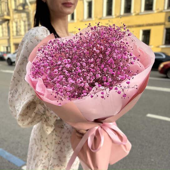 Монобукет №134, воздушная розовая гипсофила размер M