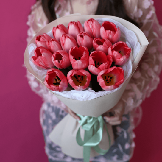Монобукет №202 из 17 розовых тюльпанов Фото 2