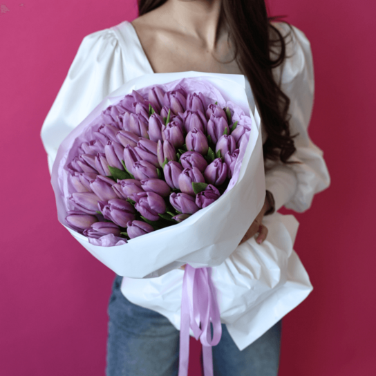Монобукет №182 из 51 лилового тюльпана Фото 4