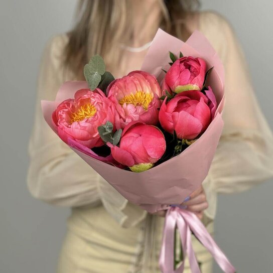 Монобукет №265 Пионы Coral Charm 5шт Фото 4