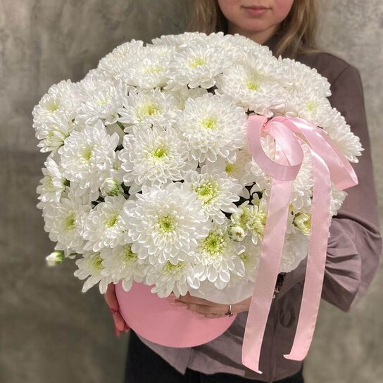 Композиция №174 Кустовые хризантемы в коробке