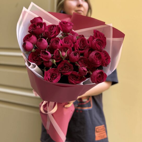 Монобукет №279 из 9 кустовых роз бордо