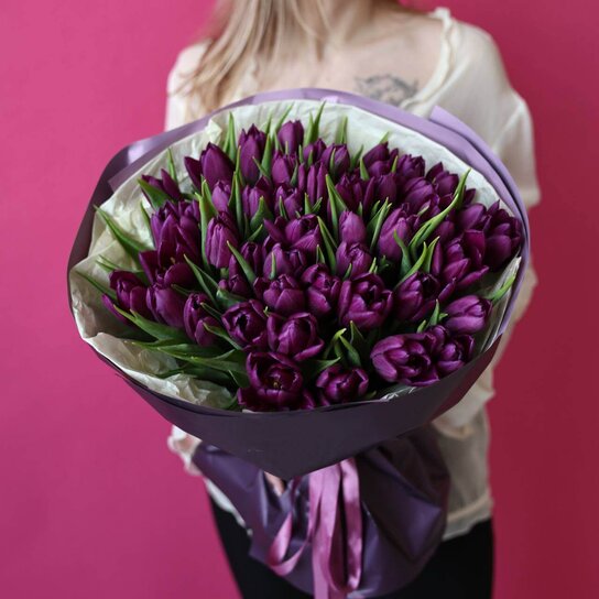 Монобукет №175 из 51 фиолетового тюльпана Фото 4