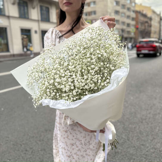 Монобукет №132, воздушная белая гипсофила, размер L