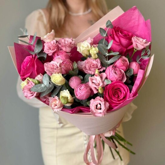 Авторский букет №268 Малиновый букет: Эустома | Пионовидная Роза | Ароматная Роза Фото 2