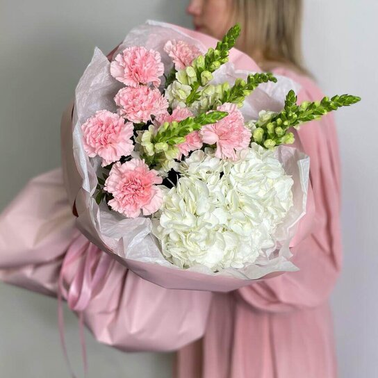 Авторский букет №302 Розовые диантусы и Антирринум Фото 3