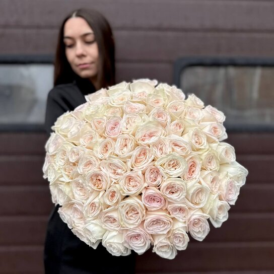 Монобукет №163 из 75 белых крупных роз Эквадор Фото 2