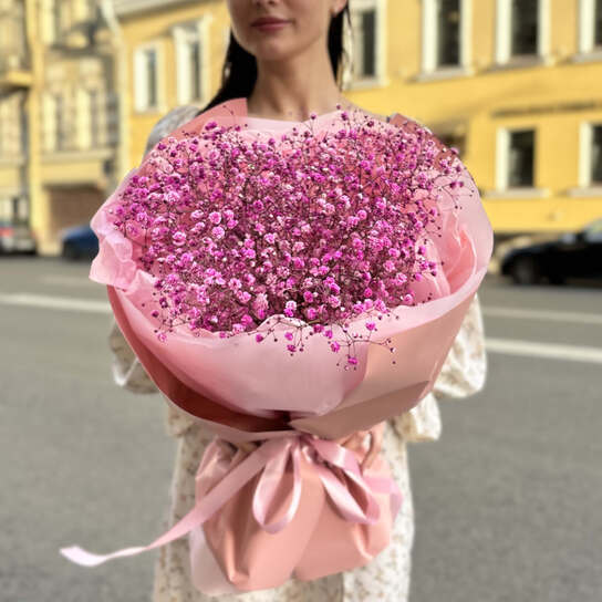 Монобукет №134, воздушная розовая гипсофила размер M